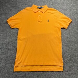 Polo Ralph Lauren Mens Orange Cotton Pique Short Sleeve Polo Shirt M Navy Pony